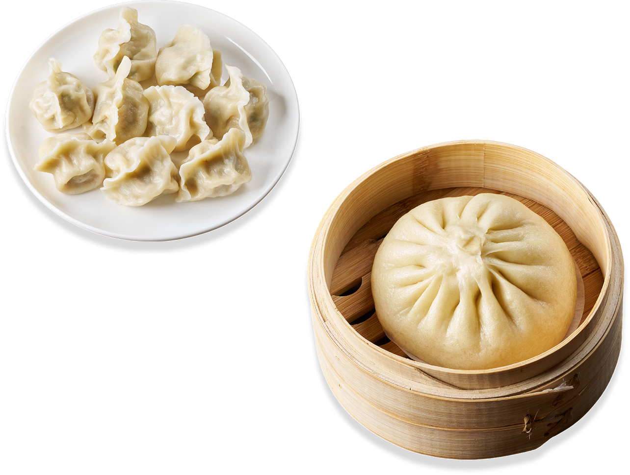 水餃子、肉まん、商品の写真